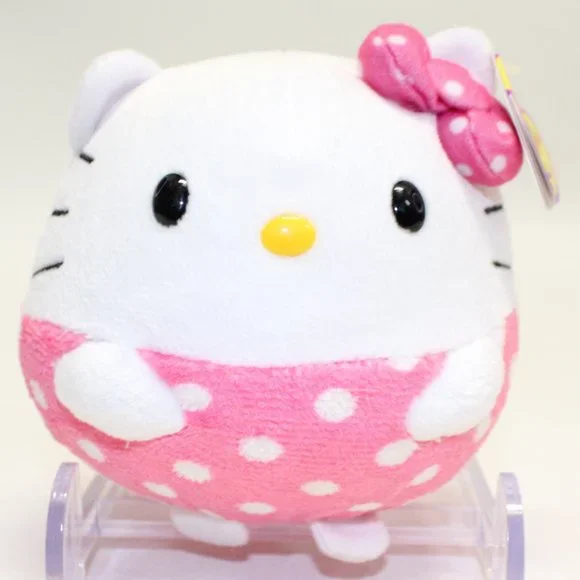 Hello Kitty TY Beanie Ballz 7 inch Pink White Polka Dot #137-A - Picture 1 of 6